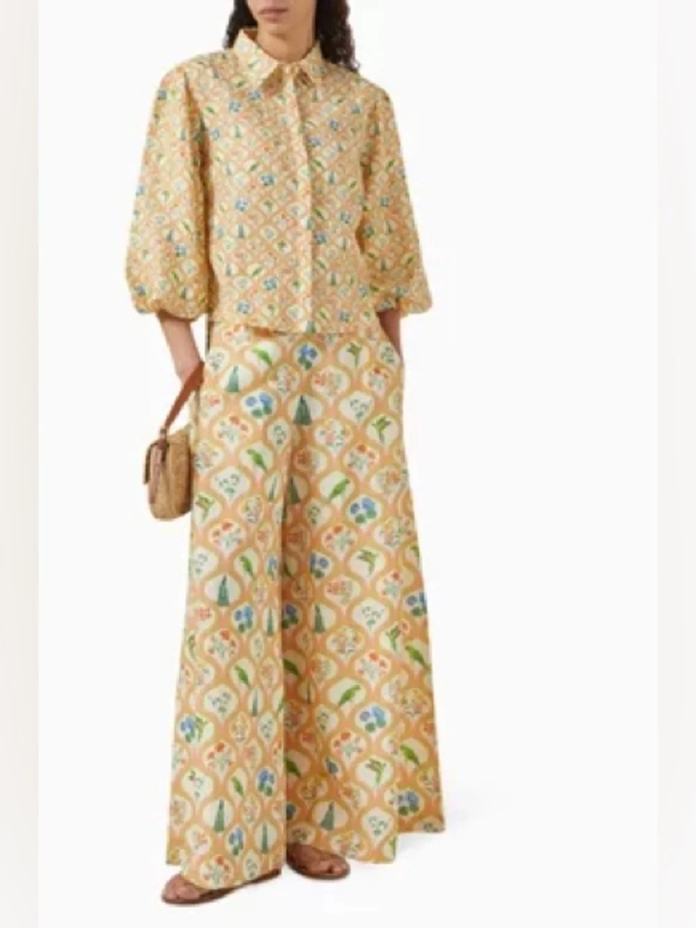 Verandah Flared Wide Leg Pants Green Floral Lightweight Boho Whimsigoth Size XS - Picture 10 of 10